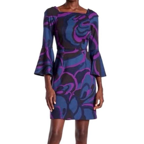 Trina Turk Dresses & Skirts - Trina Turk size 2 Miley Garden Bell Sleeve Sheath Dress purple blue